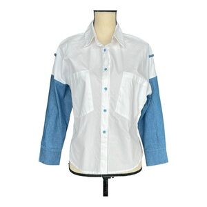 KORIRL Contrast Denim Sleeve Button-Down Shirt Size S